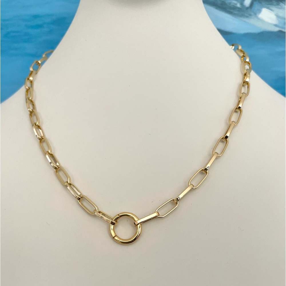 Clasp Ring 18k Gold Filled Paperclip Chain Link Necklace Charm Holder Co…